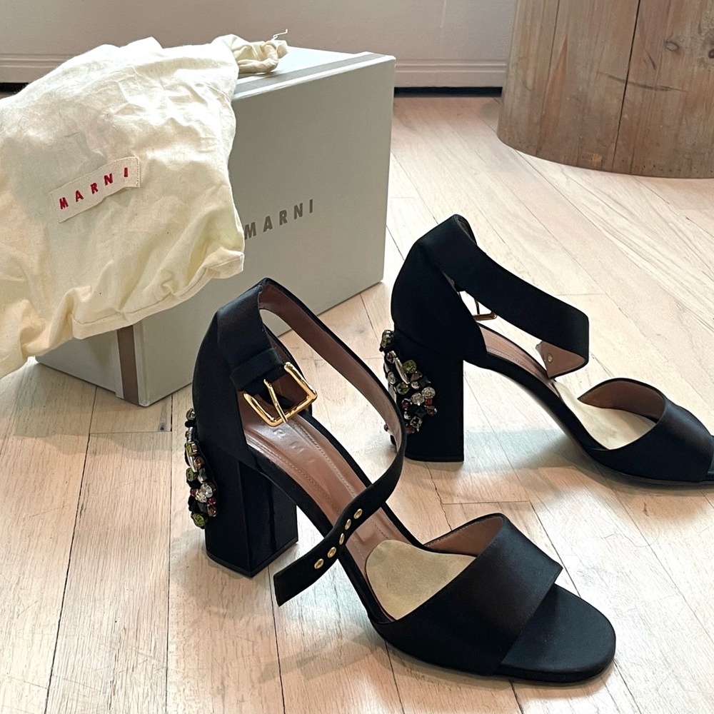 Marni satin jeweled high heel sandal
